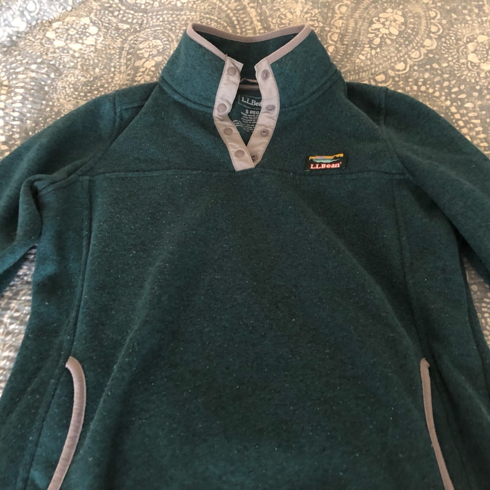 LL Bean Sweater Fleece Pullover, green, small